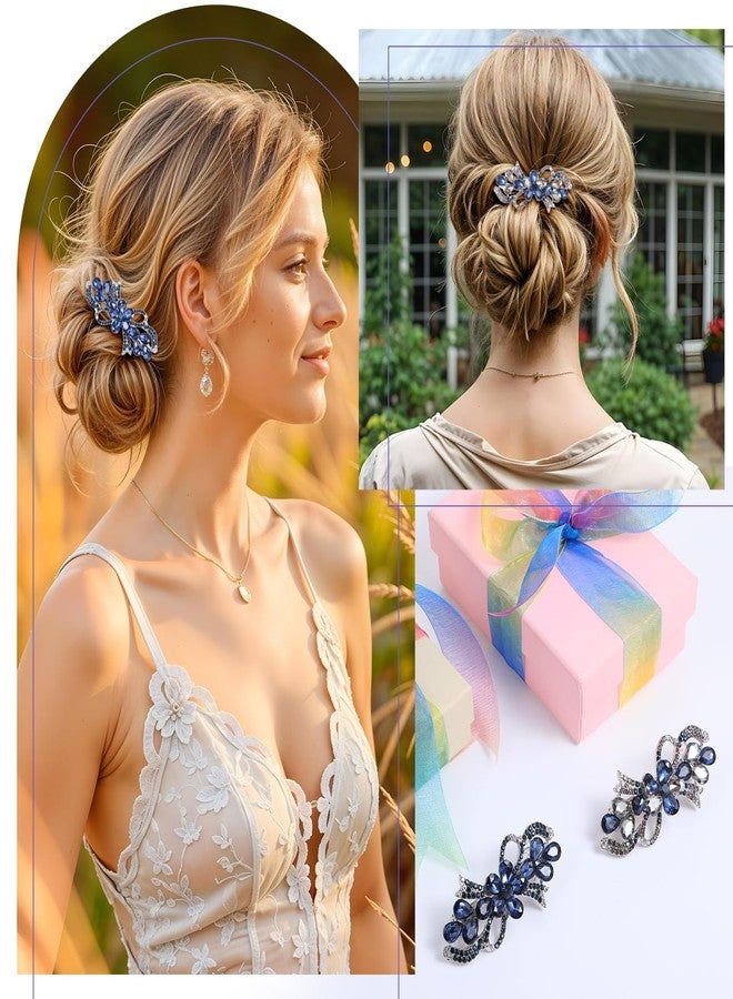 MBAIYO 2Pcs Flower Luxury Jewelry Design Hairpin, Blue Vintage Hairpin Rhinestone Floral Hair Clips Vintage Crystal Flower Hairpins Bling Hair Barrette (Blue) - Image 4